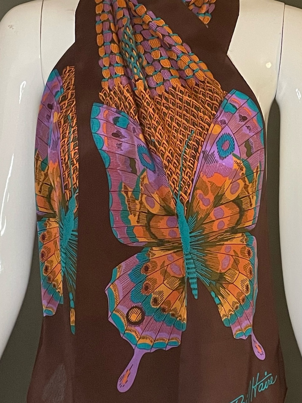Vintage Sally Gee Bill Haire Silk Scarf Gorg Butterfly Print 11 x 54 Exc Cond